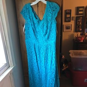Teal Blue Lace Formal Dress